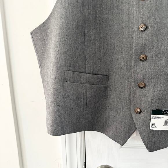 Lauren Ralph Lauren Light Grey Wool Hitchcock Satin Back Button Vest NWT XXL - Picture 5 of 8